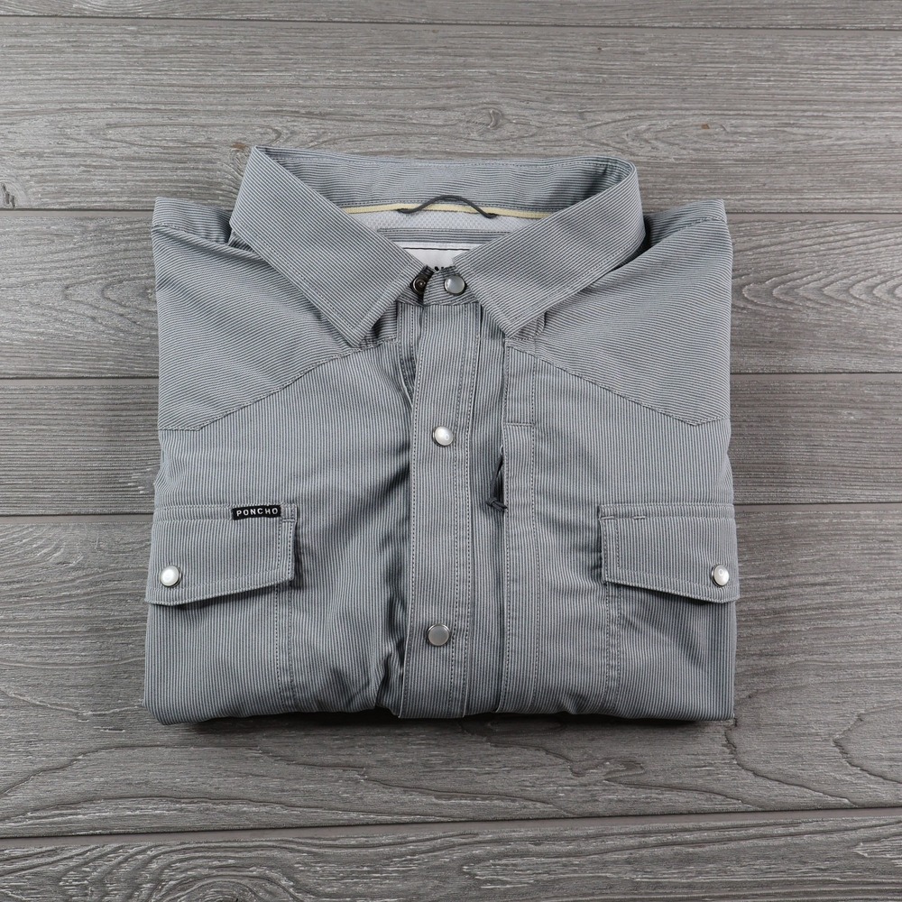 Poncho Pearl Snap Performance Shirt Men's 3XL XXXL Gray Long Sleeve Microfiber